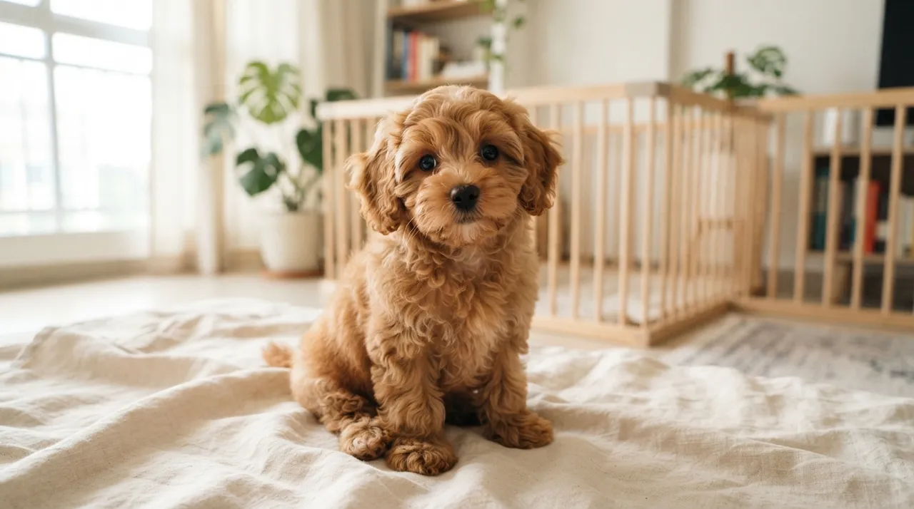 Cavapoo puppy in a set-up playpen at a Balestier Road home